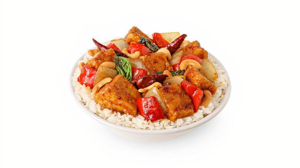 New! Thai Basil Cashew Tofu · NEW! With white onions, red bell peppers, fresh basil & chili peppers wok’d in our savory sweet & mildly spicy cashew sauce. Contains Fish Sauce.. (2) 440 cal