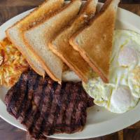 Steak & Eggs · Served with 3 Eggs, Hash Browns & Toast
