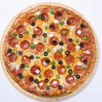 Large Combo Pizza · (Ten slices) pizza sauce, mozzarella, pepperoni, bell pepper, onion and olive