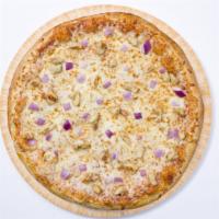 Large Bbq Ranch Chicken Pizza · (Ten slices) bbq ranch sauce, mozzarella, chicken and onion