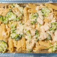 Creamy Chicken & Broccoli Penne · (serves 4-6) penne pasta topped with creamy chicken and broccoli sauce