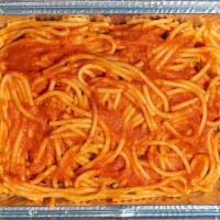 Spaghetti With Marinara Sauce (Family Portion) · Vegetarian, Vegan. Spaghetti pasta topped with marinara sauce.