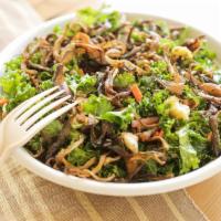 Kale & Oyster Mushroom Caesar · gluten-free | vegan | massaged kale, pickled veggies & coriander seeds, garlicky croutons, c...