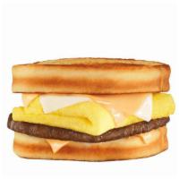 Grilled Cheese Breakfast Sandwich · Grilled sausage or bacon , American and Swiss cheeses, and folded egg on sourdough toast. . ...