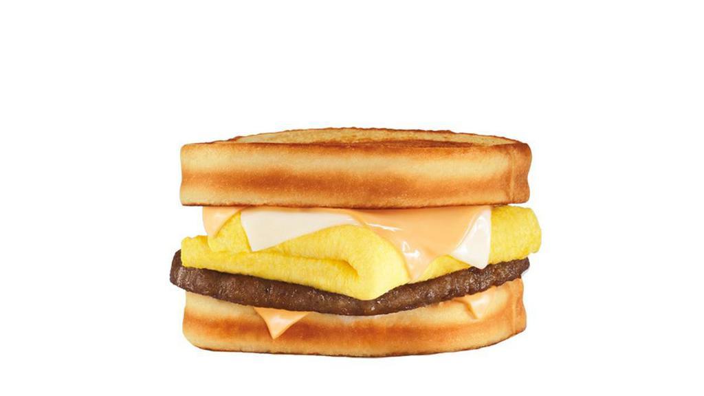 Grilled Cheese Breakfast Sandwich · Grilled sausage or bacon or ham, American and Swiss cheeses, and folded egg on sourdough toast. . Breakfast served until *10:30am (*Hours may vary by day)