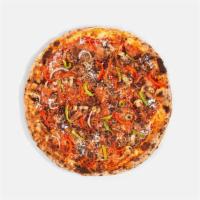Vegetable Pizza · Marinara, mozzarella, mushrooms, onions, olives, bell peppers, feta, and basil. That's a f*c...