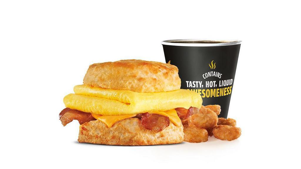 Bacon Egg & Cheese Biscuit Combo · Crispy bacon, folded egg and American cheese on a buttermilk biscuit. Served with Hash Rounds® and a Beverage.. Breakfast served until *10:30am (*Hours may vary by day)