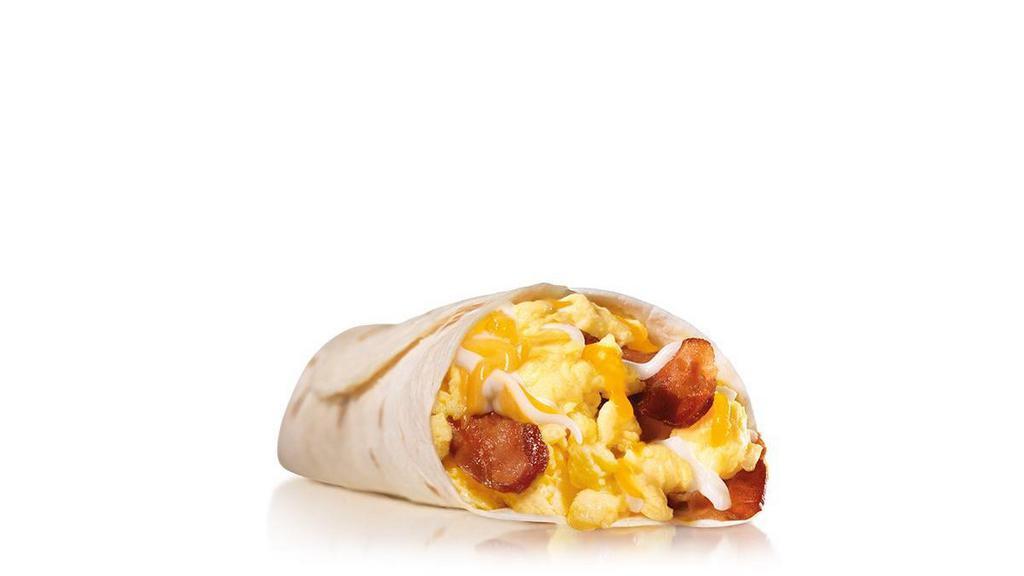 Bacon, Egg, And Cheese Burrito · Crispy bacon, scrambled eggs, shredded cheese, wrapped in a warm flour tortilla.. Breakfast served until *10:30am (*Hours may vary by day)