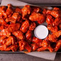 50 Wings · 50 Antibiotic-Free wings fried to a crisp with your choice of 5 flavors