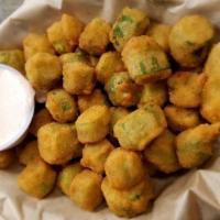 Fried Okra · Okra with a cornmeal batter, deep-fried, and served with our Southwest ranch.