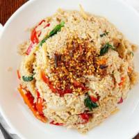 Basil Fried Rice · Choice of meat, nice, egg, garlic, bamboo shoots, bell peppers, basil leaf and kaffir lime l...