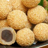 Sesame Balls · 6 serving of golden, crisp, and chewy sesame seed covered rice flour ball , filled with red ...