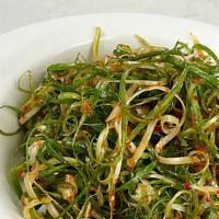 Scallion Salad · sliced and shredded green onions tossed in soy sauce based with red pepper flakes.