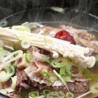 Blue House Galbi Tang · Slow braised beef short rib soup with glass noodles and green onion.