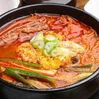 Yukgaejang · Spicy beef soup with glass noodles and vegetables.