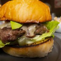 Clara Burger · wagyu beef | caramelized onions | Monterey jack | truffle mushrooms | dijon grain | brioche ...