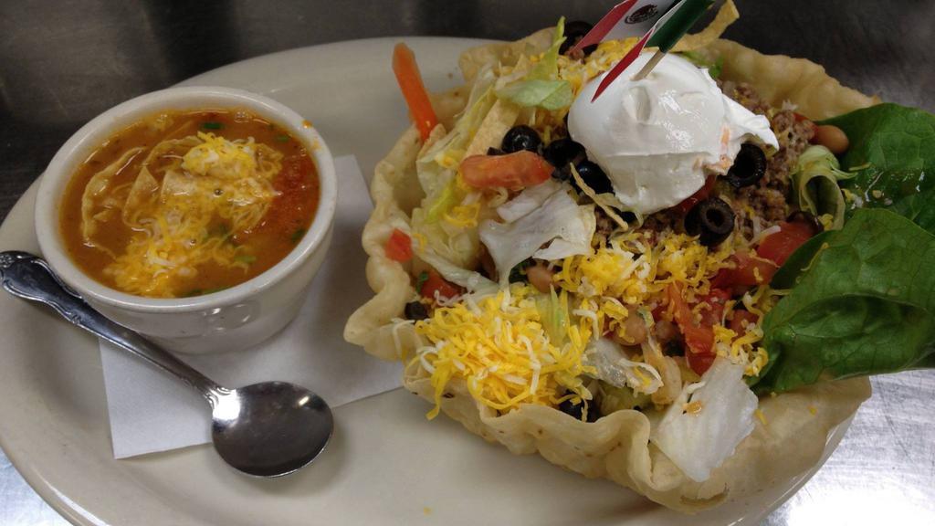 Poco Taco Salad & Tortilla Soup · Our original taco salad made mini served with a cup of chicken tortilla soup.
