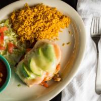 Pollo Monterey · Grilled chicken breast with fresh avocado slices, tomatoes, red chile pesto, pico de gallo a...