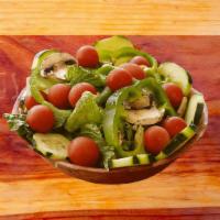 Garden Salad · Crisp Romaine garnished with tomatoes, cucumbers, mushrooms and bell pepper with your choice...