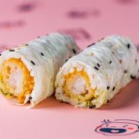 Krispy Shrimp Handroll · panko crusted shrimp, tartar sauce, sushi rice wrapped in soy paper (2 pc)