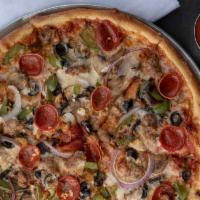 Bronx · Flippin' pizza sauce, 100% whole milk mozzarella, pepperoni, sausage, green bell pepper, red...