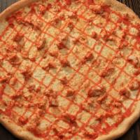 Buffalo Chicken · 100% whole milk mozzarella, chicken marinated in buffalo sauce blended with blou cheese dres...