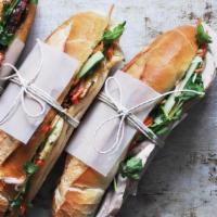Bánh Mì · Banh mi sandwiches are a Vietnamese street food that originated in Saigon. Served on soft Fr...