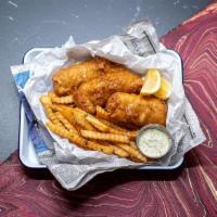 Three Pieces Of Cod + Fries · three pieces of our famous ale-battered Pacific cod + crispy french fries served with tartar...