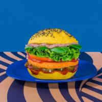 Spicy Chickpea · Hot temptation: turmeric bun, chickpea patty with carnaroli rice, carrots, dried basil and s...