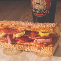 The Sicilian · Salami, pepperoni, Canadian bacon, pepperoncini, classic red sauce, five-cheese blend. 740 c...
