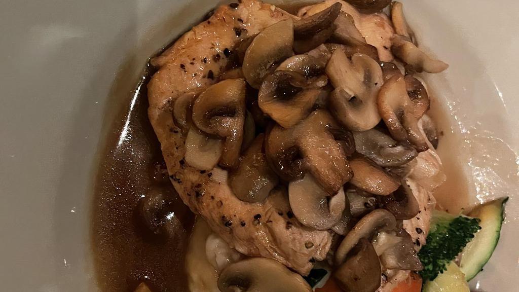 Pollo Marsala · Favorite. Chicken sautéed with wild mushrooms in a Marsala wine sauce. Served with mashed potatoes and vegetables.