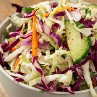 Cali-Slaw · Red and green cabbage, cucumbers, shredded carrots, red onions, cilantro and rice wine vineg...