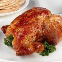 Family Meal · Our delectably savory Rotisserie Chicken, served with a small side of Pickled Turnips, 4 Gar...