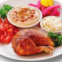 Quarter Dark Plate · Quarter Dark (Leg and Thigh) portion of our delectably savory Rotisserie Chicken. Served wit...