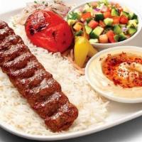 Lule Kabob Plate · Your choice of 1 or 2 skewers of carefully ground U.S.D.A. Choice beef seasoned with traditi...
