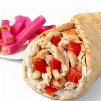 Roasted Chicken Wrap · Pulled Rotisserie Chicken. Topped with hand-diced tomatoes and our housemade Garlic Sauce, w...
