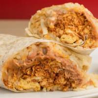 Chorizo & Egg Burrito · Chorizo and Egg Burrito includes:
Crispy Hashbrowns,
3 scrambled CA Fresh Eggs,
Chorizo,
She...