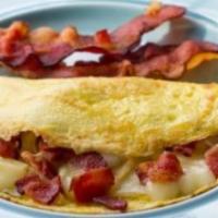 Bacon Omelet · Bacon & Cheese Omelet includes: 

Bacon, 
CA Fresh Eggs,
Shredded Monterey Jack and Cheddar ...