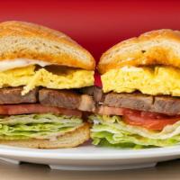 Steak & Egg Sandwich · Steak and Egg Sandwich includes: 

Steak 
3 CA Fresh Eggs
Lettuce, 
Tomatoes,
Mayonnaise. 

...