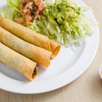 Taquitos (3) Homemade  · Your choice of 3 Homemade Beef or Chicken Taquitos. 
Served with fresh Guacamole and Pico de...