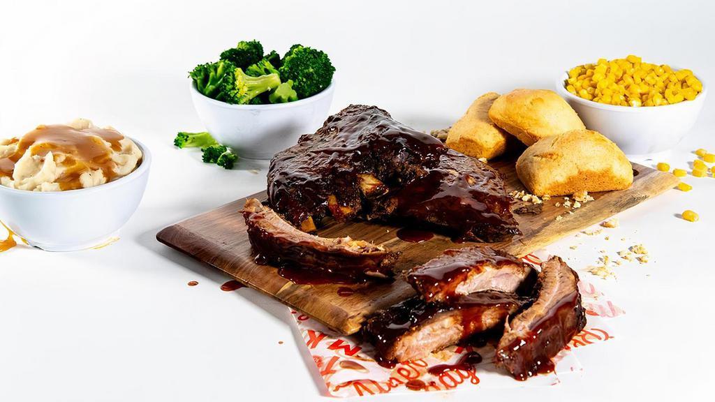 Baby Back Ribs · Family on the go? We think it’s time to take it slow. Slow-cooked and fall-off-the-bone-tender, this savory meal is enough for your whole crew. Choose some sides to complete the best set of Baby Back Ribs you’ve laid your eyes on.