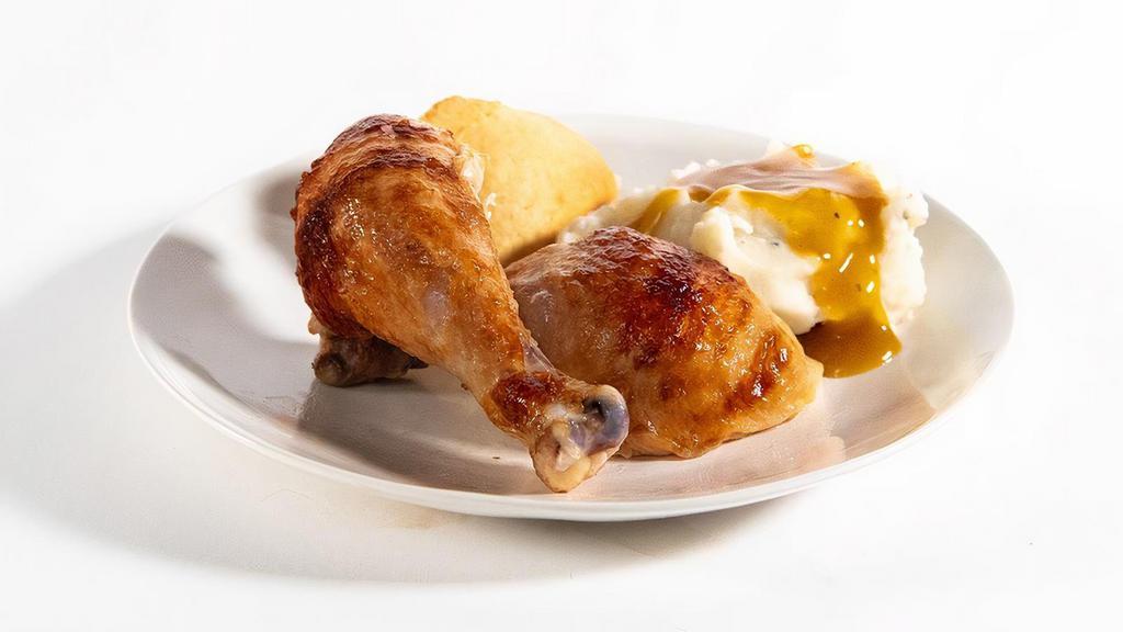 Kid Dark Meat Rotisserie Chicken · Do you like flavor, young chicken eaters? Then you’ll love dark meat. Enjoy 2 pieces of super juicy, all-dark rotisserie chicken with a small side of your choice, fresh-baked cornbread, and a kids drink.