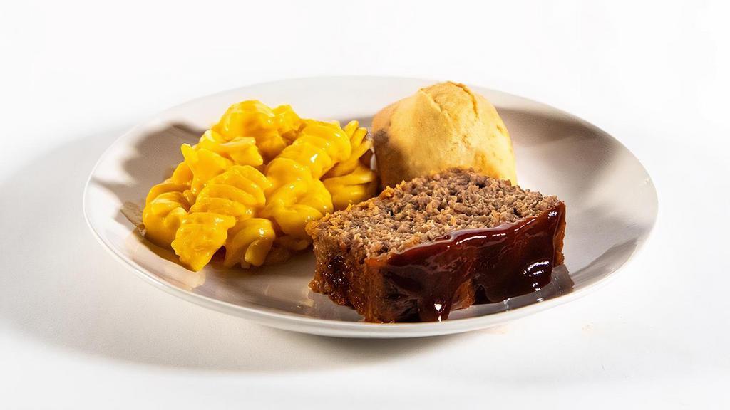Kid Meatloaf · A meal so good even mom will be jealous. Rich, savory meatloaf made with special seasonings, onions, tomato puree and toasted breadcrumbs. Smothered in hickory-smoked BBQ sauce. Grab some cornbread and pick your favorite side and kids drink because you’re about to show the grownups how it’s done.