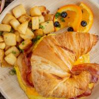 Croissant Eggs Sandwich · 2 eggs, bacon, cheddar cheese, and mayo.