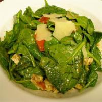 Chicken Balsamic Salad · Fresh Spinach Tossed with Grilled Chicken Breast, Roasted Red Peppers, Black Olives, Tomatoe...