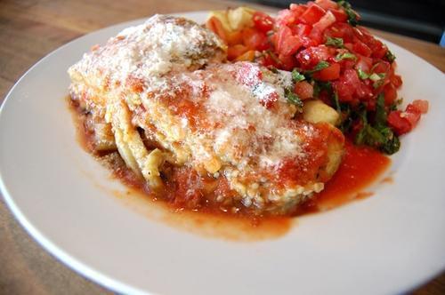Grilled Eggplant Parmigiano · Grilled Eggplant, Baked with Melted Mozzarella, Parmesan Cheese & Marinara Sauce