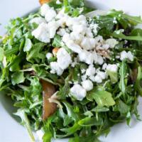 Arugula & Fig Salad (Catering Serves Approx 10 People) · Arugula & Endive Lettuces, Dried Figs, Toasted Hazelnuts, Caramelized Onions, Goat Cheese & ...