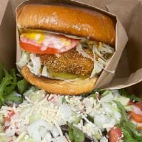 Original Southern Fried Tofu · Simple and Delicious Crispy crunchy tofu, onions, lettuce, tomatoes, pickles, ketchup and ou...