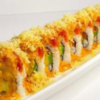 Phoenix Roll · Spicy tuna, avocado, topped with spicy tuna and house special sauce tempura crunchy on top.