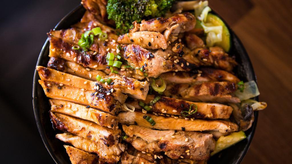 Chicken Teriyaki Bowl · Charbroiled chicken vegetables topped with house made teriyaki sauce.